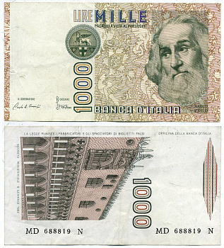 Италия 1000 лир 1982 Дворец дожеи, Марко Поло Pick 109a 7218-7-1