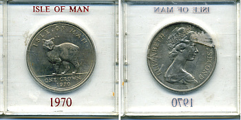 Остров Мэн 1 крона 1970 кошка Мэна, в оригинальной пластиковой коробке KM 18 медно-никель UNC 6-6-1-32