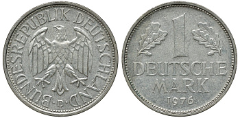 ФРГ 1 МАРКА 1976 D J 385, KM 110 медно-никель aUNC 72-847