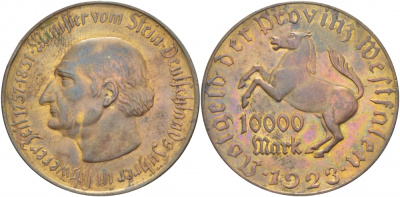 Германия, Вестфалия 10000 марок 1923 Штейн, лошадь, 44,0 мм J. N 20 b медь цинк 650-1035