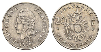 Французская Полинезия 20 франков 1979 KM 9 никель 176-112