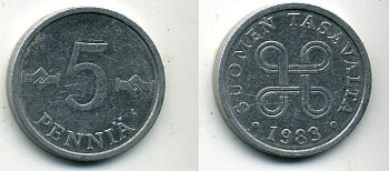ФИНЛЯНДИЯ 5 ПЕННИ 1983 KM 45a алюминий 61-1225