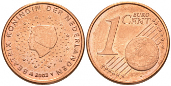 НИДЕРЛАНДЫ 1 ЕВРОЦЕНТ 2003 KM 234 сталь плакированная медью UNC 187-111