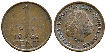 НИДЕРЛАНДЫ 1 ЦЕНТ 1969 ЮЛИАНА KM 180 бронза 177-511
