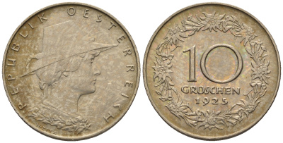 Австрия 10 грошей 1925 KM 2838 медно-никель 60-412