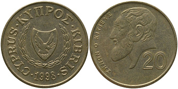 Кипр 20 центов 1998 KM 62.2 никель латунь 4402-333