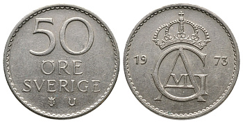 Швеция 50 эре 1973 U, Густав VI Адольф (1950-1973) KM 837 медно-никель 89-1645