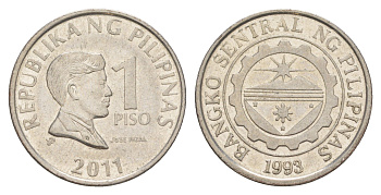 Филиппины 1 писо 2011 KM 269a сталь плакированная никелем 4650-446