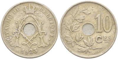 БЕЛЬГИЯ 10 САНТИМОВ 1923 BELGIQUE KM 85.1 медно-никель 217-121