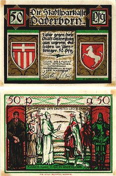 ПАДЕБОРН 50 ПФЕННИГОВ 1921 НОТГЕЛЬД, 10 НОЯБРЯ 1921, ДЕЙСТВИТЕЛЕН В ТЕЧЕНИИ МЕСЯЦА, ЗЕМЛЯ СЕВЕРНЫЙ РЕЙН-ВЕСТФАЛИЯ Grabowski 1043.2 бумага 444-70-3-1