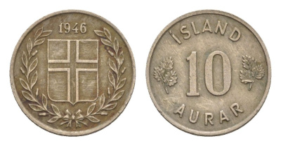 Исландия 10 эйре 1946 KM 10 медно-никель 4632-932