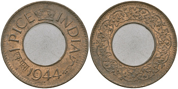 Британская Индия 1 пайс 1944 Георг VI (1936-1952) KM 533 бронза 33-1026