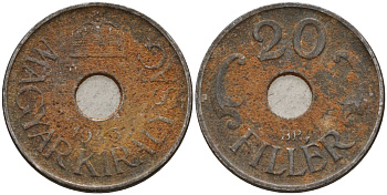 Венгрия 20 филлеров 1943 редкий год KM 520 сталь 4151-1044
