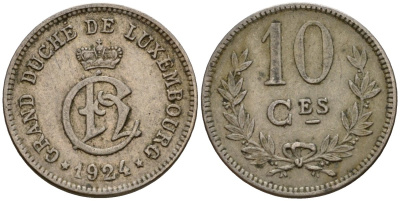 Люксембург 10 сантимов 1924 Шарлотта (1918-1964) KM 34 медно-никель 4584-236