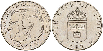Швеция 1 крона 1978 U Карл XVI Густав (1973- ) KM 852 медь плакированная медно-никелем 4161-643