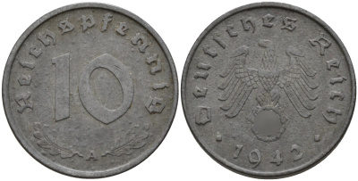 Германия 10 рейхспфеннигов 1942 A KM 101, J.371 цинк 4151-165