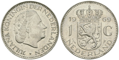 Нидерланды 1 гульден 1969 Юлиана (1948-1980) KM 184a никель 4579-526