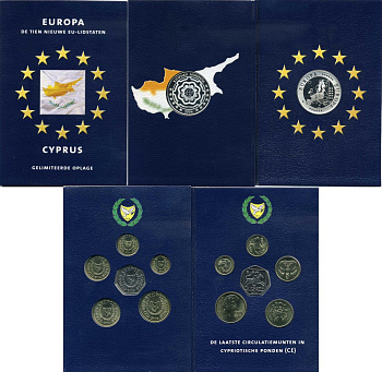 Кипр набор из 6 монет + медаль 2004 медаль серебро 2004 Европа, PROOF, в оригинальном буклете UNC 00-00