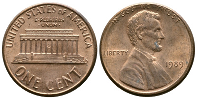 США 1 цент 1989 Линкольн KM 201b цинк плакированный медью 4608-424