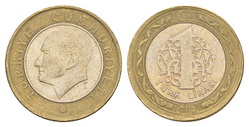 Турция 1 лира 2012 Кемаль Ататюрк KM 1244 биметалл 4648-814