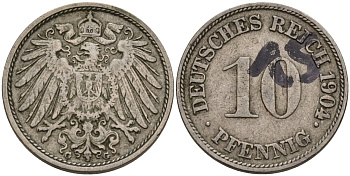 Германия 10 пфеннигов 1904 G KM 12, J. 13 медно-никель 4539-234