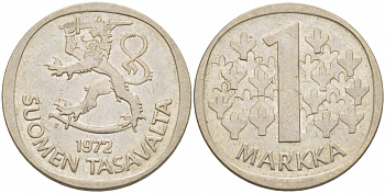 ФИНЛЯНДИЯ 1 МАРКА 1972 S KM 49а медно-никель 3718-724
