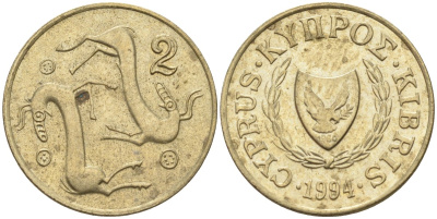 Кипр 2 цента 1994 KM 54.3 никель латунь 4174-1263