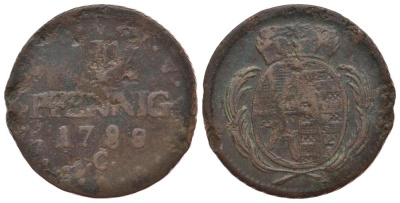Саксония 1 пфенниг 1788 C KM 1000 (C 91) медь 413-5845