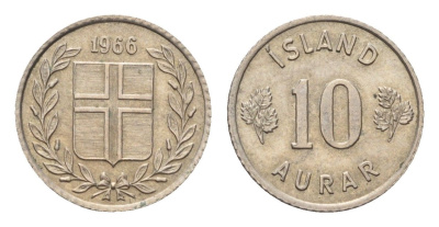 Исландия 10 эйре 1966 KM 10 медно-никель aUNC 4690-718