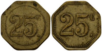 Франция 25 сантимов ND ресторанный жетон латунь 4166-425