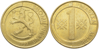 ФИНЛЯНДИЯ 1 МАРКА 1993 M KM 76 алюминиевая бронза 4448-336