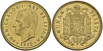 Испания 1 песета 1975 (80) Хуан Карлос I (1975-2014) KM 806 алюминиевая бронза 4604-246