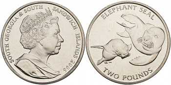 Южная Георгия и Южные Сандвичевы Острова 2 фунта 2006 морской слон KM 23 медно-никель UNC 74-233