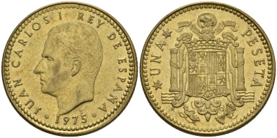 Испания 1 песета 1975 (80) Хуан Карлос I (1975-2014) KM 806 алюминиевая бронза 4604-246