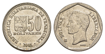 Венесуэла 50 боливаров 2001 Симон Боливар Y 82.1 сталь плакированная никелем 4592-936