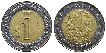 Мексика 1 песо 1996 Мо KM 603 биметалл 4385-452