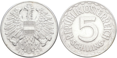 Австрия 5 шиллингов 1952 KM 2879 алюминий 4512-141
