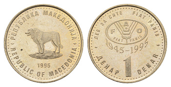 Македония 1 денар 1995 50 лет ФАО KM 5a медь цинк никель UNC 4688-737