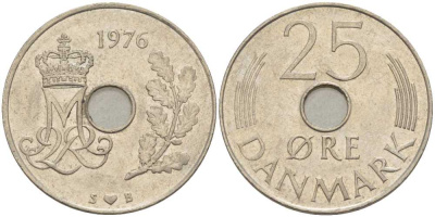 Дания 25 эре 1976 S; B, Маргрете II (1972- ) KM 861.1 медно-никель 94-656