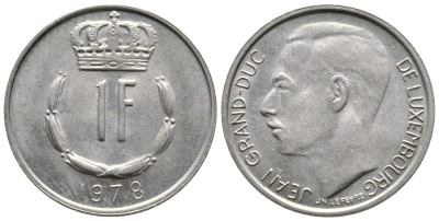 ЛЮКСЕМБУРГ 1 ФРАНК 1978 ВЕЛИКИЙ ГЕРЦОГ ЖАН (1964-2000) KM 55 медно-никель 4364-136