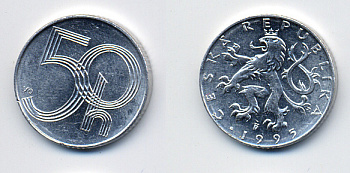 ЧЕХИЯ 50 ГЕЛЛЕРОВ 1995 KM 3.1 алюминий 46-616