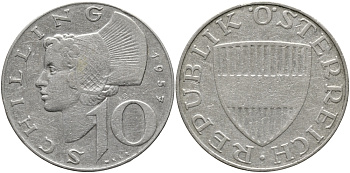 АВСТРИЯ 10 ШИЛЛИНГОВ 1957 KM 2882 серебро 51-3443