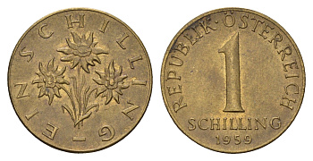 Австрия 1 шиллинг 1959 KM 2886 алюминиевая бронза UNC 4671-612