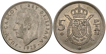 Испания 5 песет 1975 (77) Хуан Карлос I (1975-2014) KM 807 медно-никель 186-1213