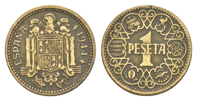 Испания 1 песета 1944 национальное правительство (1939 - 1947) KM 767 алюминиевая бронза 4160-1153