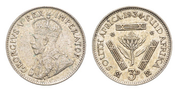 ЮАР 3 пенса 1934 Георг V (1910-1936) KM 15.2 серебро 4655-114