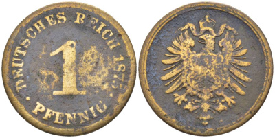 ГЕРМАНИЯ 1 ПФЕННИГ 1875 С, СТАРОГЕРБОВКА KM 1, Jager. 1, Weege 1 медь 4528-1059
