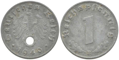 ГЕРМАНИЯ 1 РЕЙХСПФЕННИГ 1940 B KM 97, J. 369 цинк 4387-317