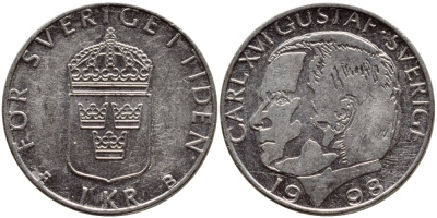 Швеция 1 крона 1998 Карл XVI Густав (1973- ) KM 852a медно-никель 4382-1256