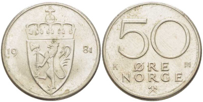 Норвегия 50 эре 1981 Улаф V (1957-1991) KM 418 медно-никель 4402-126